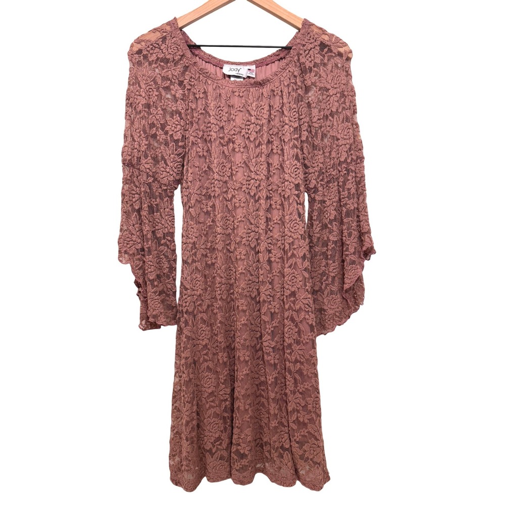 Vintage Jody California Rose Floral Lace Dress Size M Bell Sleeve‎ Boho Romantic